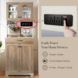 Kitchen Pantry Cabinet, Farmhouse Sideboard Buffet Cabinet with Charging Station and LED Light, Freestanding Kitchen Hutch Storage Cabinet with NEWOWNDS