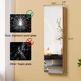 HNEBC LED Mirror Jewelry Cabinet,47.2" Wall Mounted Jewelry Organizer with Full-Length Mirror,Over The Door Hanging Jewelry Armoire Storage HNEBC