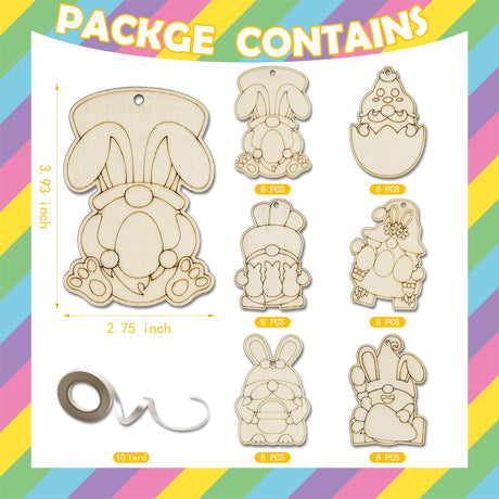 48 Pieces Easter Gnome Crafts Wooden Gnome Ornaments Cutouts Unfinished Wood Blanks Hanging Slices for Easter Spring Tree Elf Gnome to Paint (48) Generic
