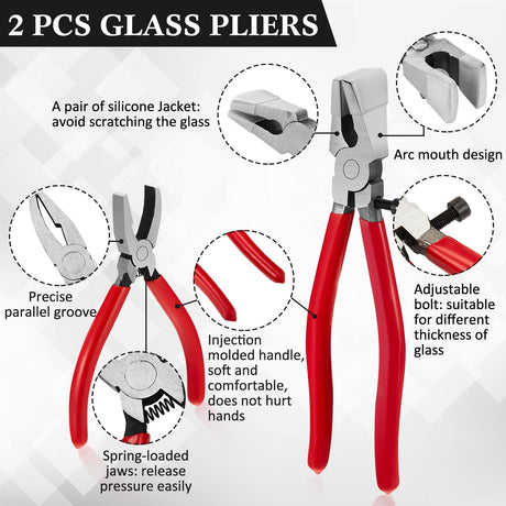 58 Pcs Stained Glass Supplies Glass Cutter Kit Including 8 Pcs Layout Block System 2 Pcs Class Running Breaking and Heavy Duty Glass Cutting Tool 2 Spakon