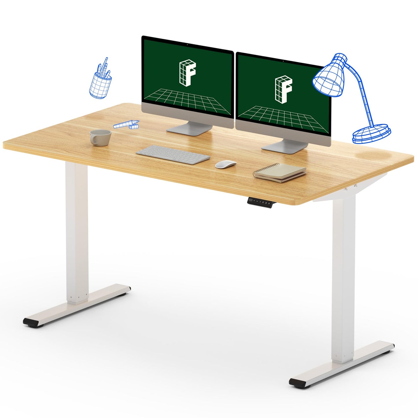 FLEXISPOT EN1 Height Adjustable Desk 55 x 28 Inches Whole-Piece Desk Ergonomic Memory Controller Standing Desk Stand Up Desk Workstation (White Frame