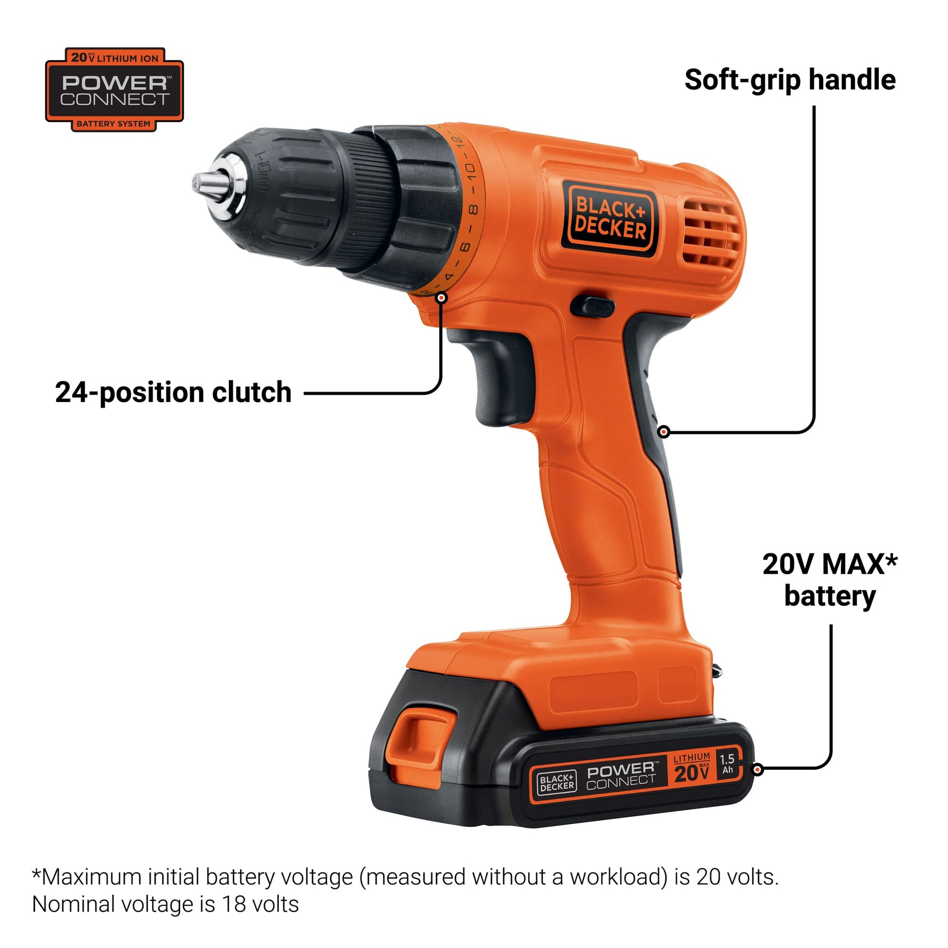 BLACK+DECKER 20V MAX* POWERECONNECT Cordless Drill/Driver + 30 pc. Kit (LD120VA) - WoodArtSupply