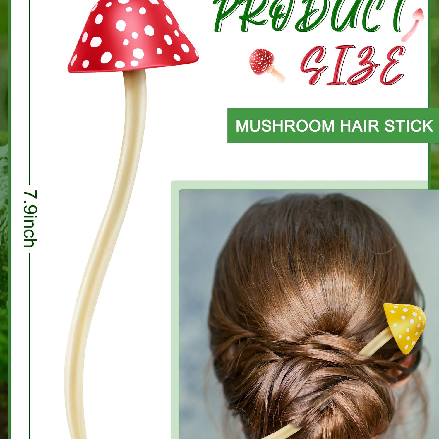 Taiyin 2 Pcs Mushroom Hair Stick Christmas Hair Sticks for Long Hair Chinese Hair Chopsticks for Women Girl Hair Sticks for Buns Cute Print Hair Taiyin