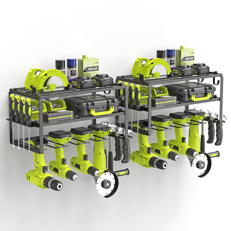 SUNALLY 3-Tier Heavy Duty Steel Power Tool Organizer, Matte Black, 3 Layers Tool Rack Cordless Drill, Floating Shelf Wall Mounted, 4 Drill Holders SUNALLY