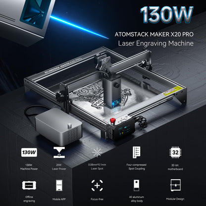 ATOMSTACK MAKER X20 PRO Laser Engraver and Cutter,130W Engraving Cutter Machine for Wood Metal,20W Output Power,DIY CNC Cutting and Engraving
