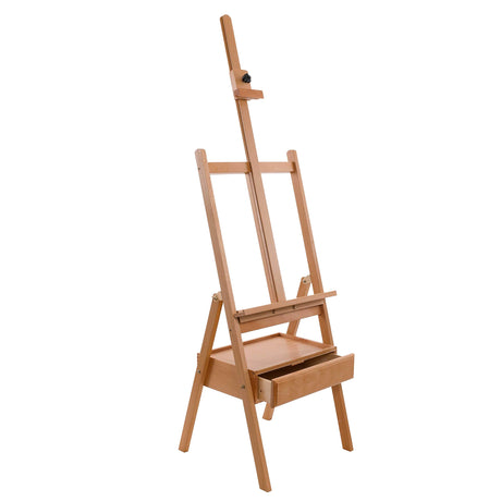 U.S. Art Supply Large Wooden H-Frame Studio Easel with Artist Storage Drawer and Shelf - Mast Adjustable to 75" High, Sturdy Beechwood Canvas Holder US Art Supply