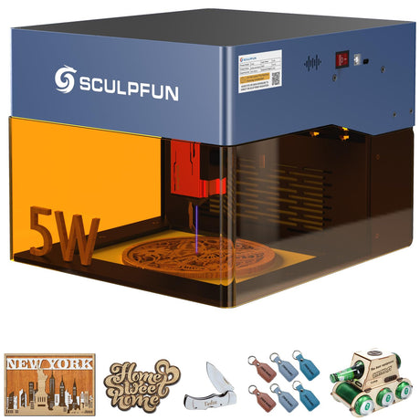 SCULPFUN iCube Pro Mini Laser Engraver, 5W Output Fast Laser Cutter and Engraver Machine, Enclosed Laser Engraving Machine with Filtering System, App SCULPFUN