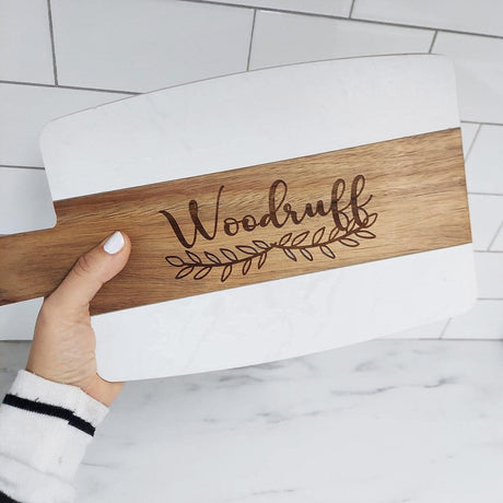 Cheese Board, Personalized Wood Marble Cutting Board, Initial Marble Cheese Board Charcuterie Boards, Engagement Gifts for Couples (Rectangular Wood The Paisley Box