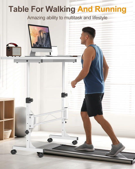 Small Standing Desk Adjustable Height, Mobile Stand Up Desk with Wheels, 32 Inch Portable Rolling Desk Small Computer Desk, Portable Laptop Desk Amztabler