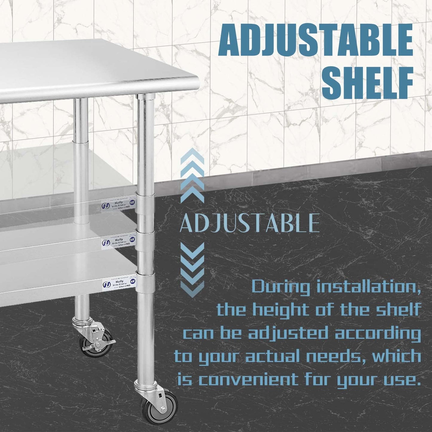 Hally Stainless Steel Table for Prep & Work 24 x 72 Inches with Caster Wheels, NSF Commercial Heavy Duty Table with Undershelf and Galvanized Legs - WoodArtSupply