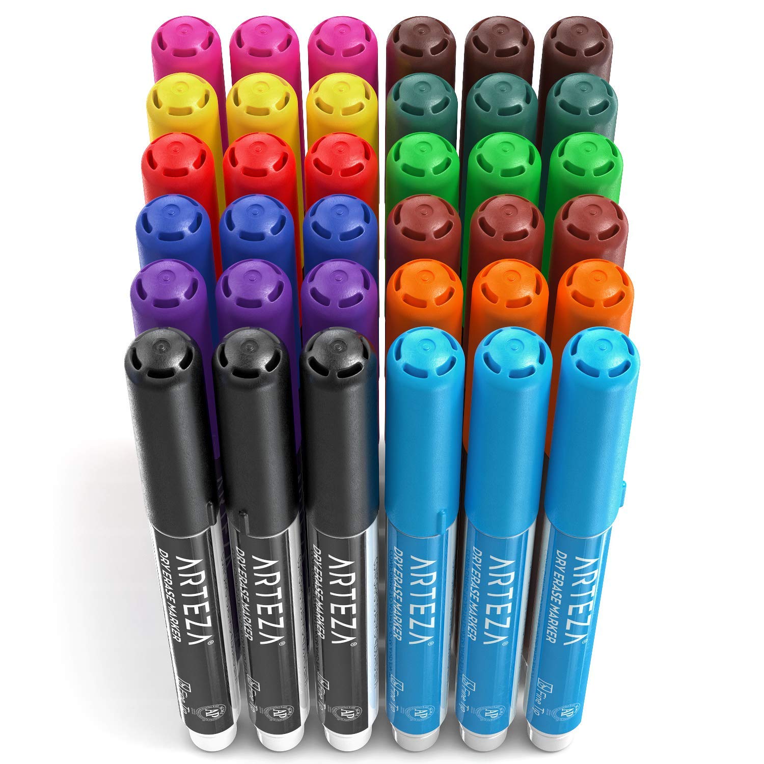 Arteza Dry Erase Markers Fine Tip, Bulk Pack of 36 Low Odor Dry Erase Pens in 12 Assorted Colors, Homeschool Supplies Whiteboard Markers, Office and ARTEZA