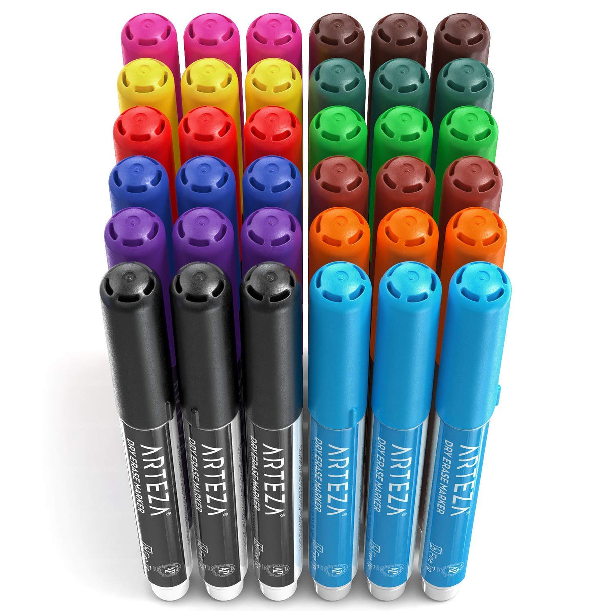 Arteza Dry Erase Markers Fine Tip, Bulk Pack of 36 Low Odor Dry Erase Pens in 12 Assorted Colors, Homeschool Supplies Whiteboard Markers, Office and ARTEZA