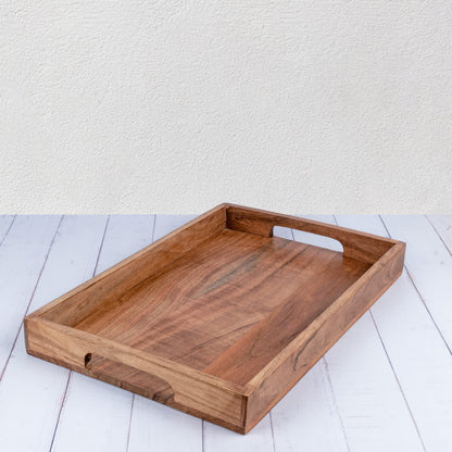 Samhita Acacia Wood Serving Tray with Handles,Wooden Tray, Snack Tray, Breakfast Tray, Great for, Breakfast, Coffee Tables, Homes, Restaurant|Size- - WoodArtSupply