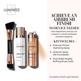 LUMINESS Silk Airbrush Spray Foundation Makeup Starter Kit - Full Coverage Foundation, Primer & Dual-Sided Buffing Brush - Buildable, Anti-Aging LUMINESS