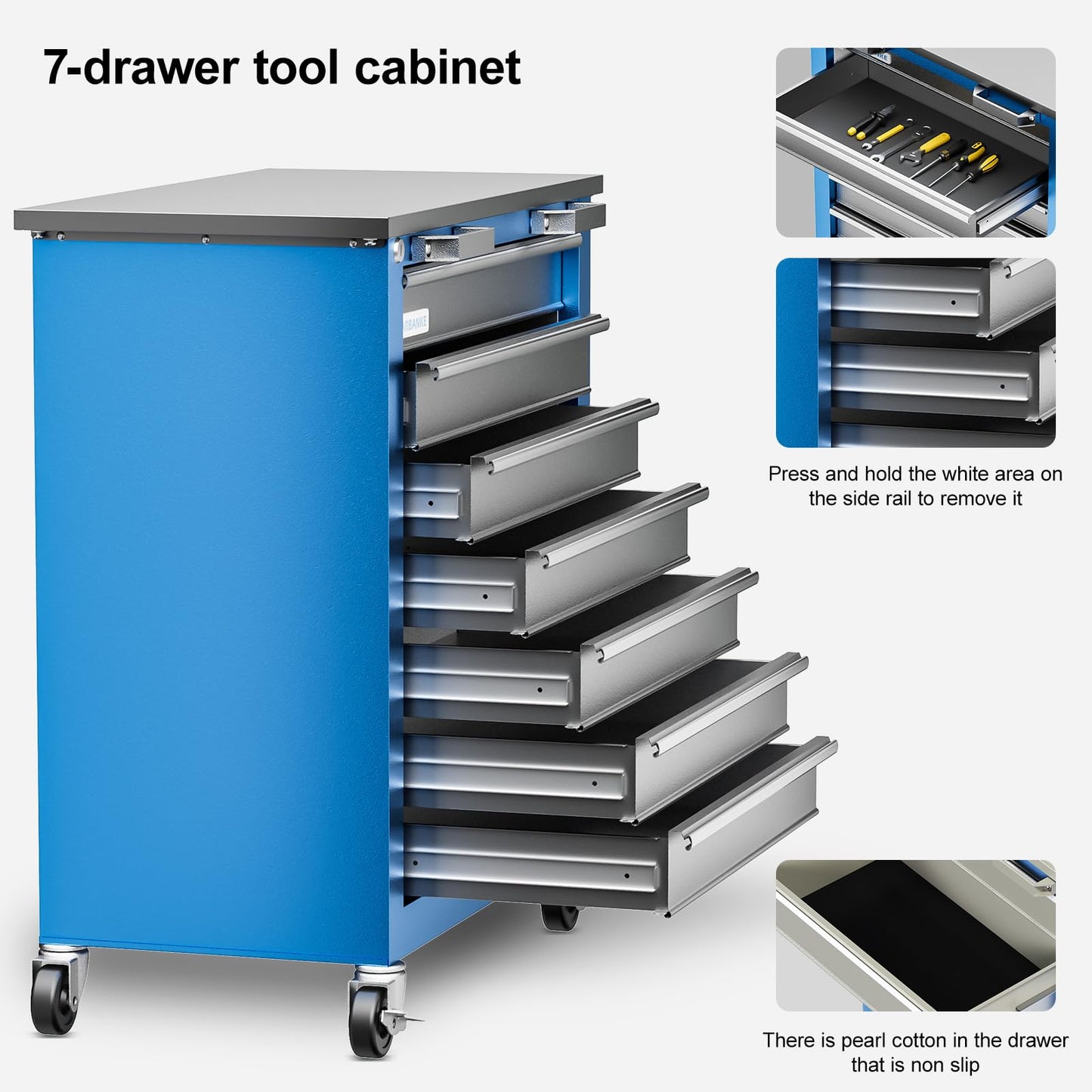 LARBANKE Tool Chest,7-Drawer Multifunctional Tool Cabinet,Rolling Tool Chest on Wheels with Keyed Locking System,and 4 Foot Pad,Tool Chet can be - WoodArtSupply