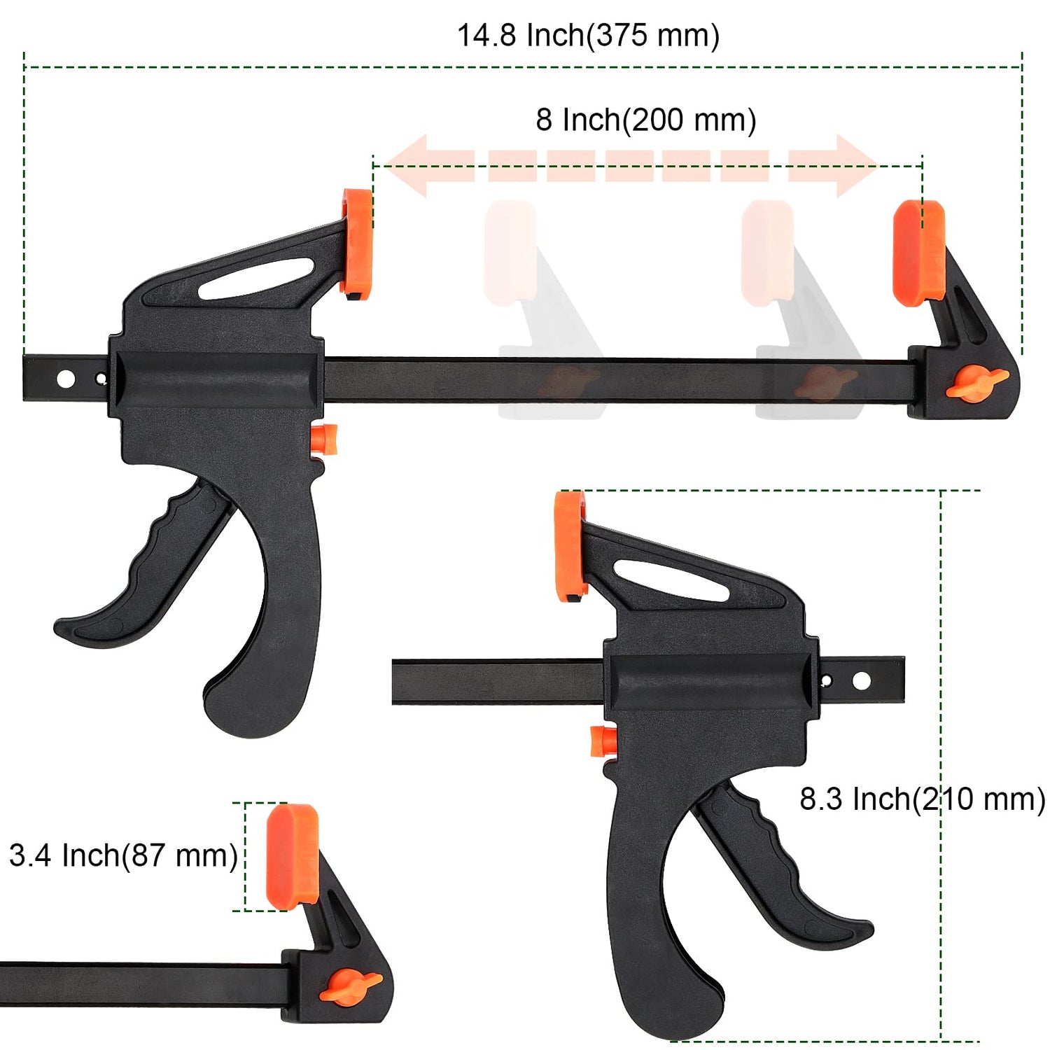 PINGEUI 4 Packs 8 Inches Quick Grip Clamps, Adjustable Wood Clamps, Light Duty Bar Clamps for Woodworking, Furniture Assembling, Manufacturing, 150 PINGEUI