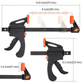 PINGEUI 4 Packs 8 Inches Quick Grip Clamps, Adjustable Wood Clamps, Light Duty Bar Clamps for Woodworking, Furniture Assembling, Manufacturing, 150 PINGEUI