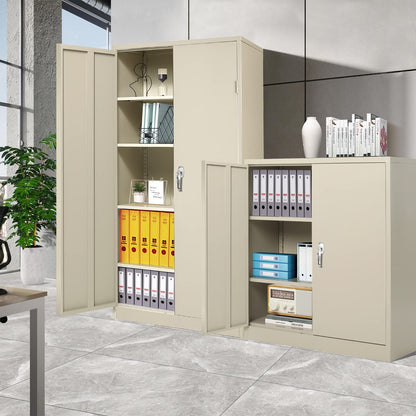 Greenvelly Metal Garage Storage Cabinet, Grey 42” Lockable Cabinet with 2 Doors and 4 Adjustable Shelves, Steel Storage Cabinet with Lock, Locking