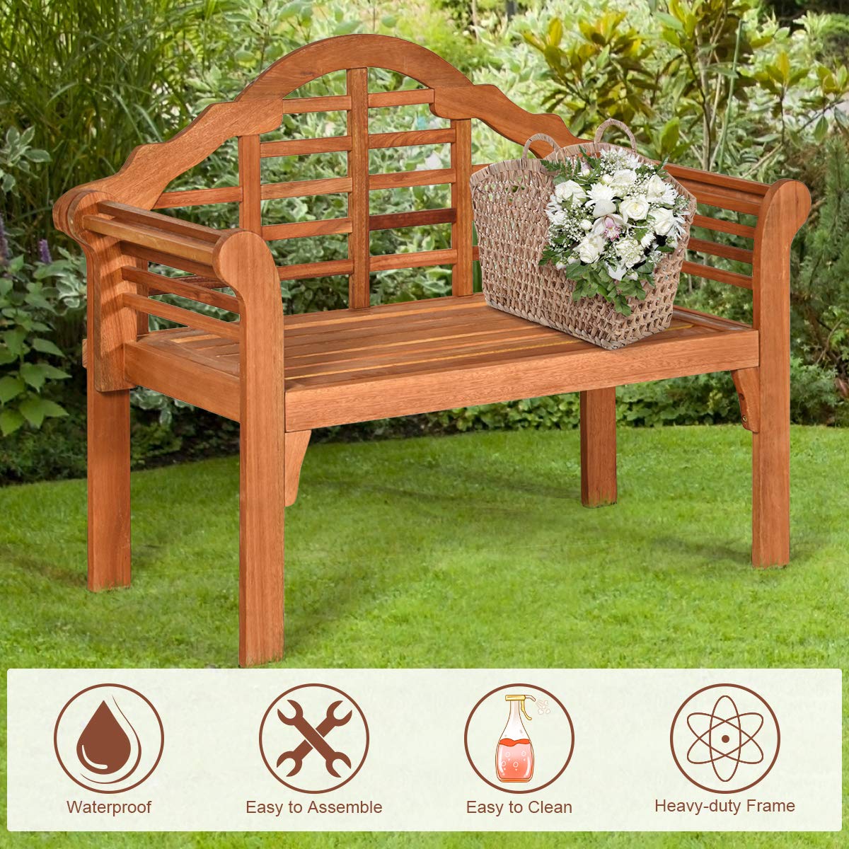 Tangkula 4 Ft Eucalyptus Wood Folding Bench for Two – Stylish Loveseat for Garden, Patio, and Poolside Tangkula