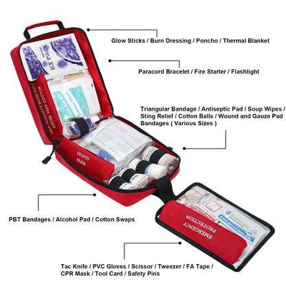 VRIEXSD 400 Piece Large First Aid Kit Premium Emergency Kits for Home, Office, Car, Outdoor, Hiking, Travel, Camping, Survival Medical First Aid Bag, - WoodArtSupply