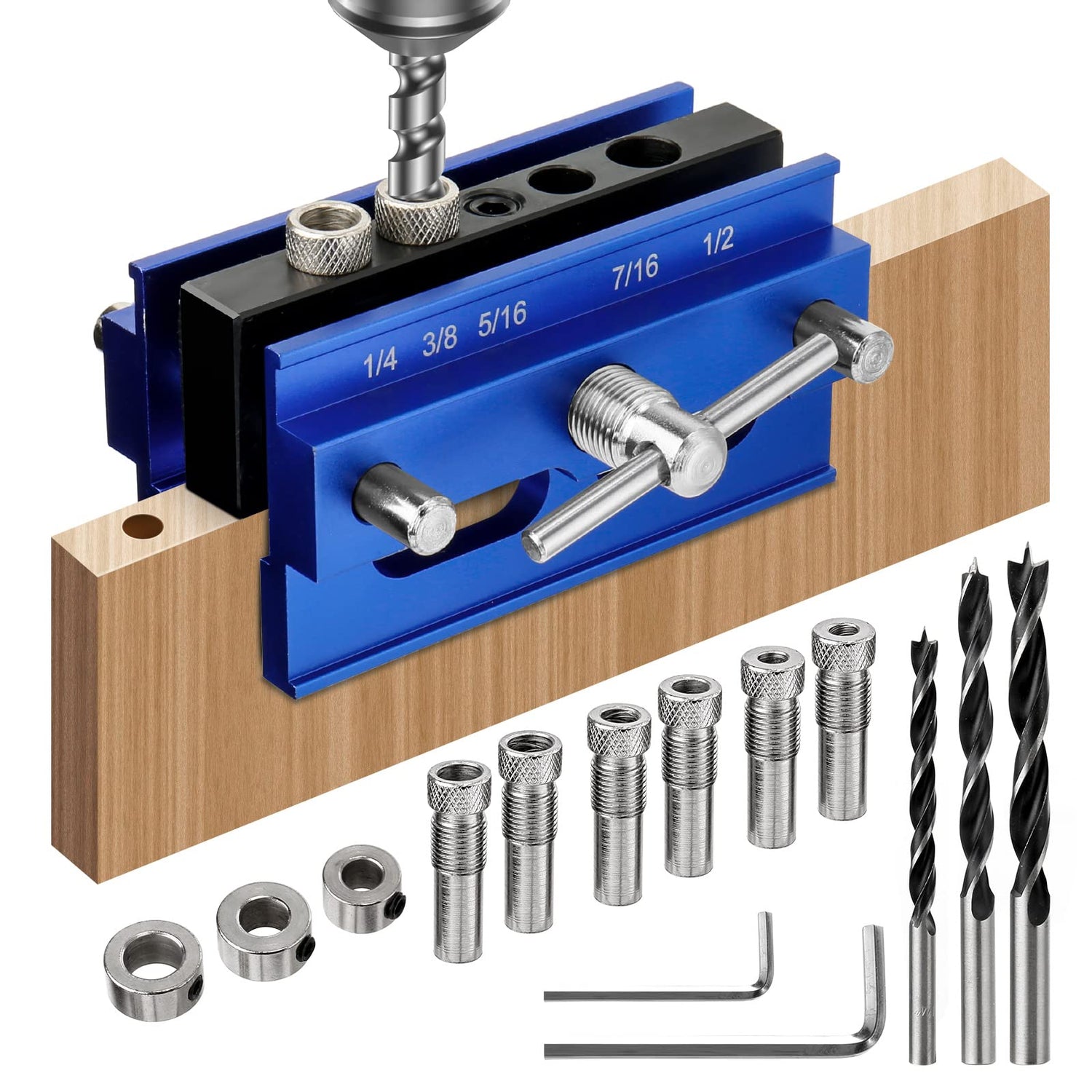 Self Centering Dowel Jig Kit, Drill Jig for Straight Holes Biscuit Joiner Set, Adjustable Drilling Guide Wood Working Tools with 3 Drill and 6 Drill Lieberwell