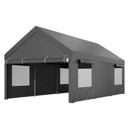 Shintenchi 10x20ft Heavy Duty Carport, Portable Garage with Removable Sidewalls, Doors and Ventilated Windows, All-Season Tarp, UV Resistant - WoodArtSupply