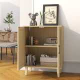 Panana Buffet Cabinet Sideboard with Rattan Decorated Doors Kitchen Storage Cupboard Accent Cabinet (Natural Wood) Panana