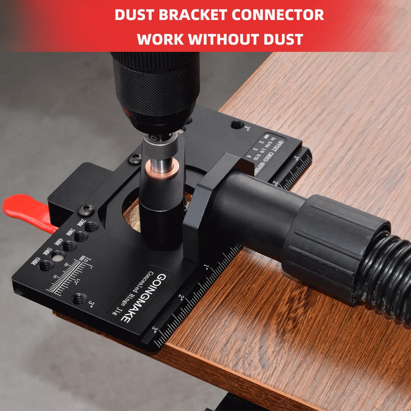 GOINGMAKE Metal Concealed Hinge Jig with Quick Clamp and Dust Vacuum Adapter Concealed Door Hinge Jig 35mm Cabinet Hinge Jig Hinge Hole Drilling Jig - WoodArtSupply