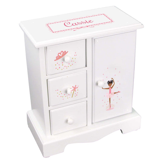 My Bambino Personalized Jewelry Box Amoire Tall Wood Organizer Chest for Girls (Ballerina African American) - WoodArtSupply