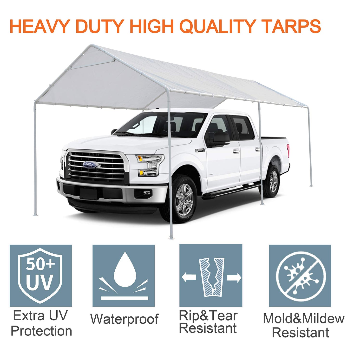 Thanaddo 10 x 20 Ft Carport Replacement Canopy Cover Garage Top Tent Shelter Tarp with Free 44 Ball Bungee Cords,White(Only Cover, Frame Not Include) - WoodArtSupply