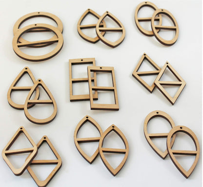 18 Unfinished Wood Laser Cutout Earrings Jewelry Crafts Blanks with Double Window Cutouts - WoodArtSupply