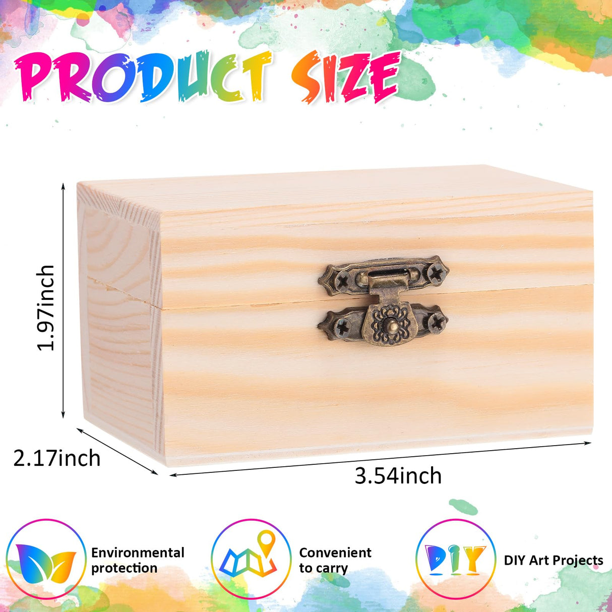 Thyle 48 Pcs Unfinished Small Wooden Box 3.54 x 1.97 x 2.17 Inch Treasure Boxes Wooden Mini Treasure Boxes Stash Wooden Box with Hinged Lid Locking Thyle