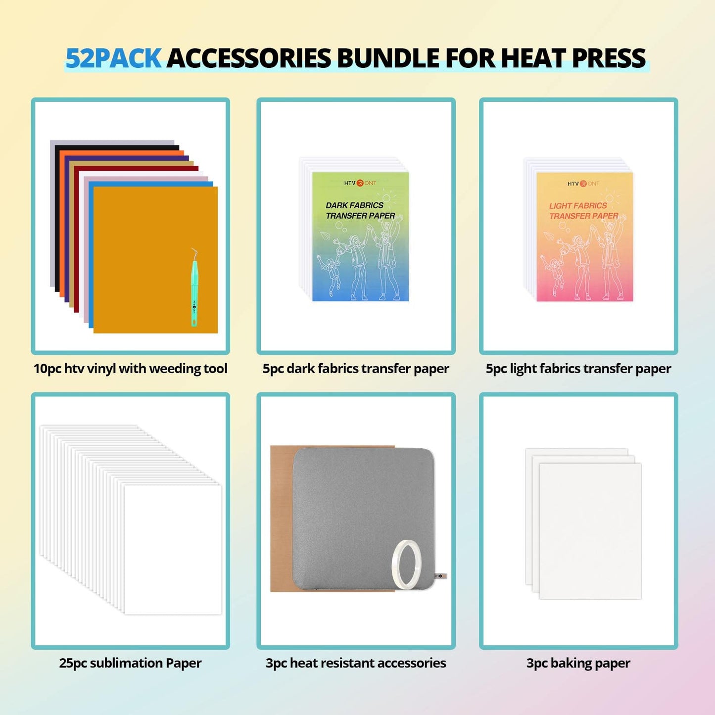 HTVRONT Auto Heat Press Machine with 52 Pcs Heat Press Accessories for Cricut Easy Press