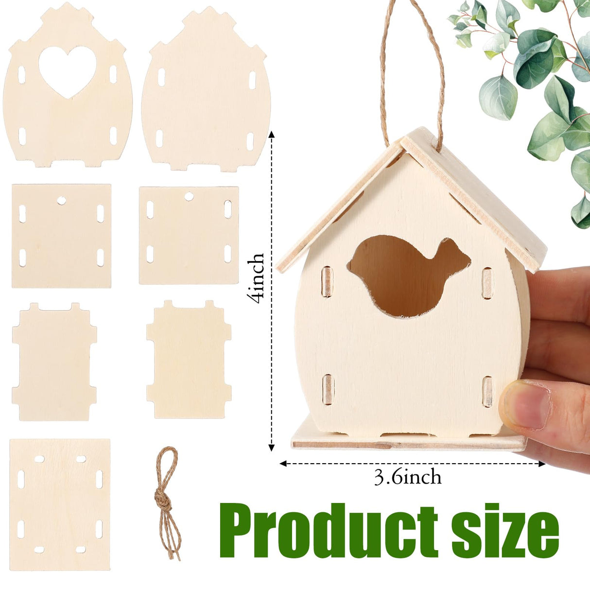 Outus 24 Pcs Wooden Birdhouse Craft Kits for Kids to Build, 4 Shapes Bird House Kit Wooden Unfinished with Watercolor Pen and Butterfly Sticker for Outus