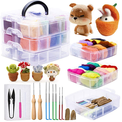 JUPEAN Needle Felting Kit, Wool Roving (5g/Color), Complete Needle Felting Starter Kit with Basic Felt Tools and Supplies Wool Fibre Spinning Craft