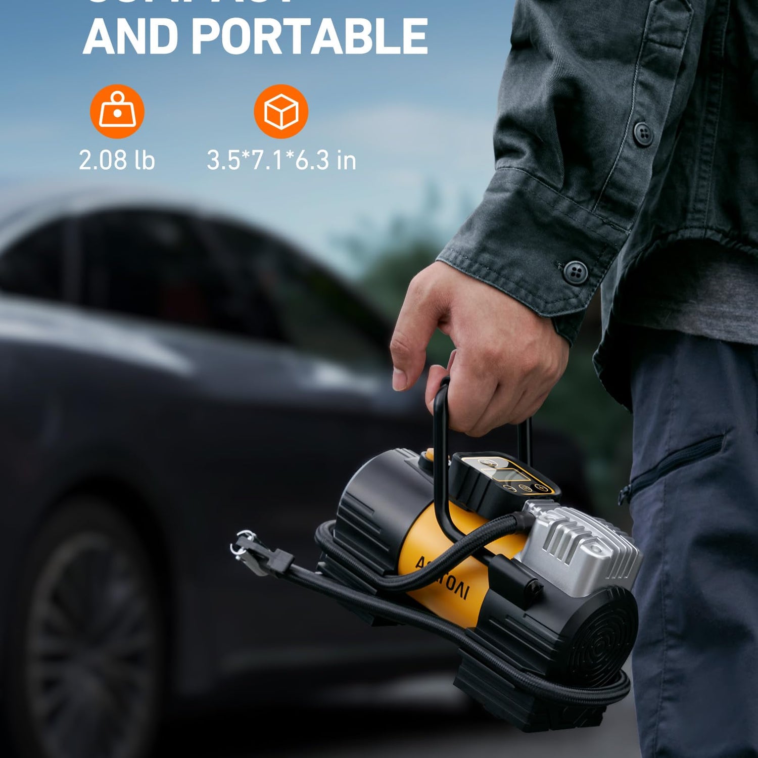 AstroAI Tire Inflator Portable Air Compressor (Up to 150 PSI) Tire Pump for Car 12V DC Digital Air Pump with 12 LEDs Super Bright Light for Bicycle, AstroAI