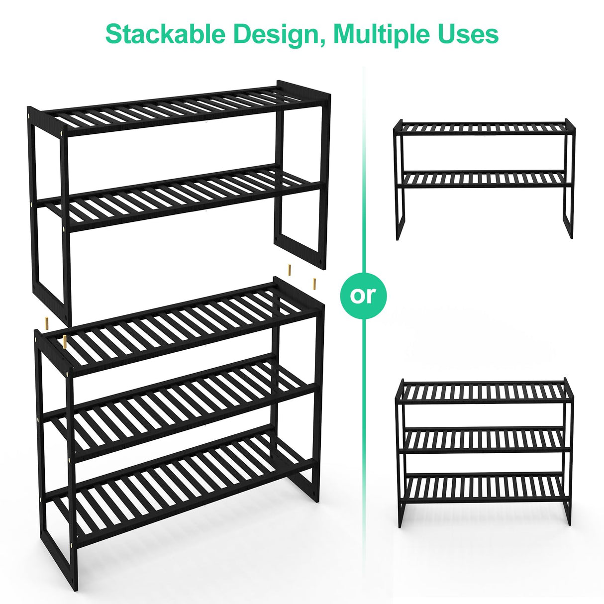 Jripae Shoe Rack Bamboo 5 Tier Shoe Organizer, Storage 20-25 Pairs for Closet Entryway, Stackable Large Tall Shoe Shelf Holder Stand Cubby for Door Jripae