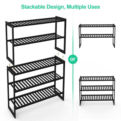Jripae Shoe Rack Bamboo 5 Tier Shoe Organizer, Storage 20-25 Pairs for Closet Entryway, Stackable Large Tall Shoe Shelf Holder Stand Cubby for Door