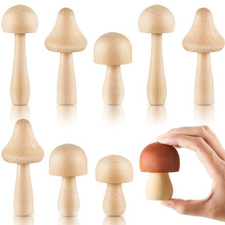 Big Sizes Unfinished Wooden Mushroom Natural Wooden Mushrooms Unpainted Wooden Mushroom for Arts and Crafts Projects Decoration DIY Paint Color (10) Blulu