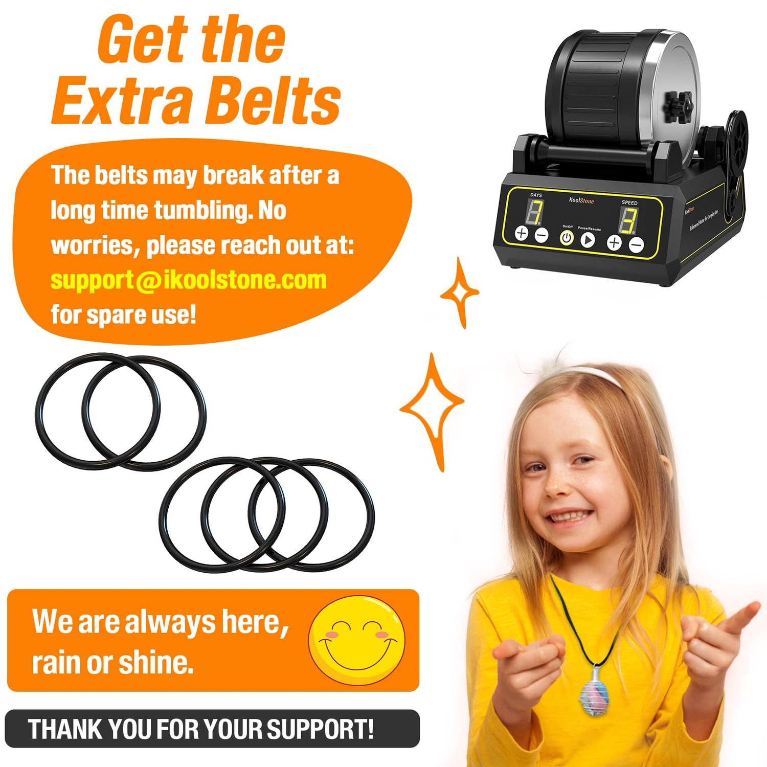 Large 2.5LB Professional Rock Tumbler Kit, 3-Speed Motor & 9-Day Timer, Rubber Barrel, Quiet Rotary Stone Polisher with 6 Belts, Rough Gemstones, 4 KoolStone