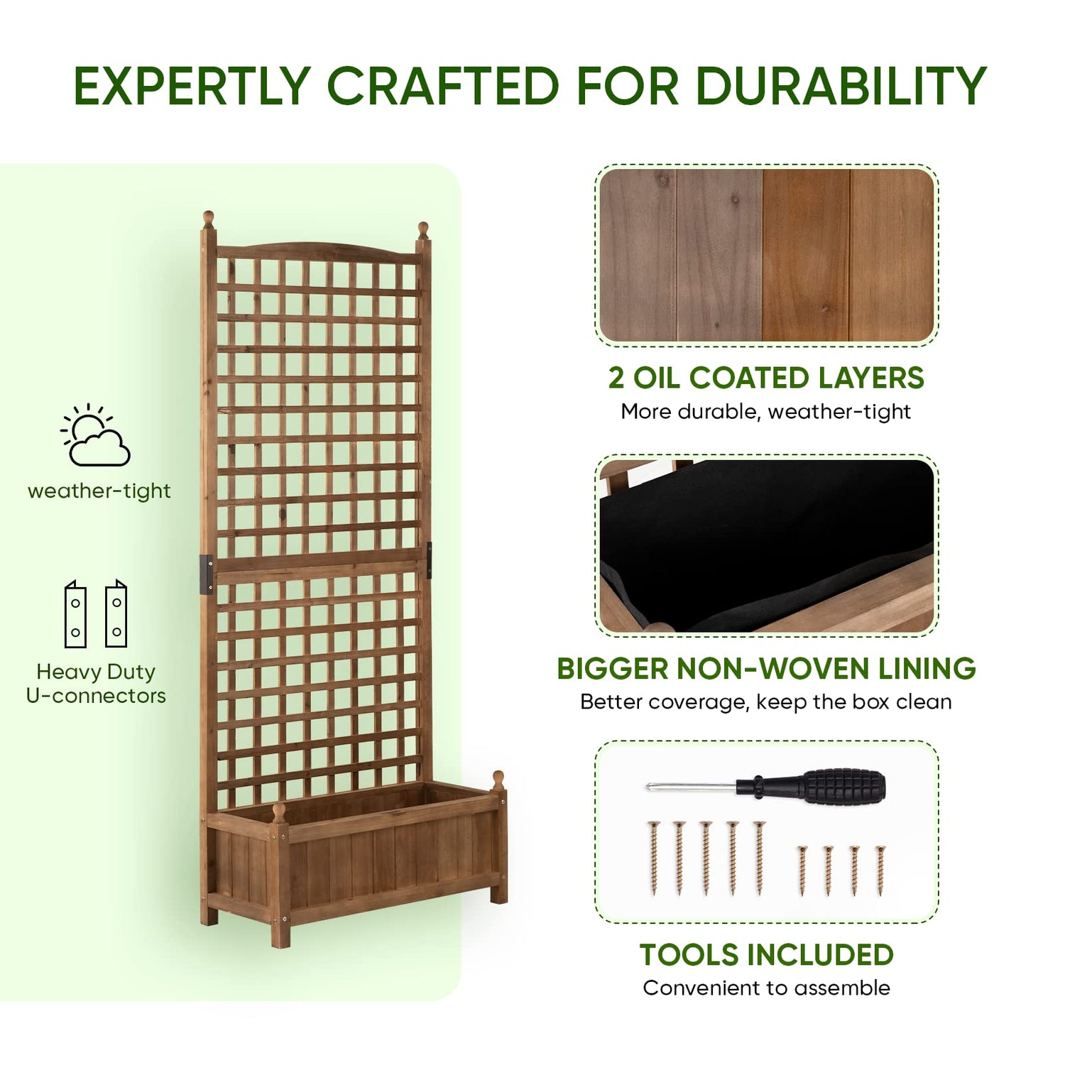 Idzo Raised Garden Bed with Trellis, Durable Oil Coated Planter with Trellis, 71 Inches Height Vertical Gardens Outdoors with Convenient Non Woven IDZO