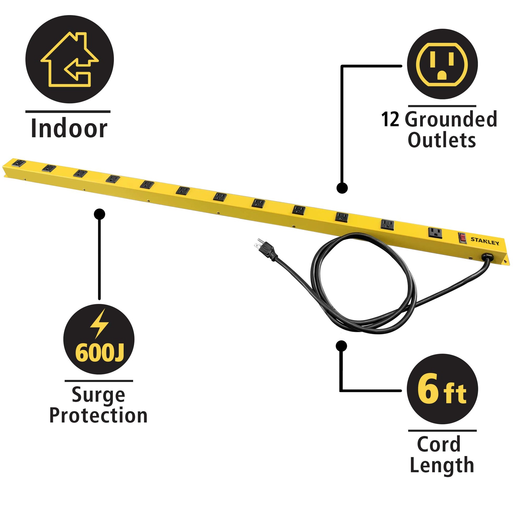 Stanley 31616 Pro12 Shop Max Metal Power Bar, Black/Yellow, 1-Pack - WoodArtSupply