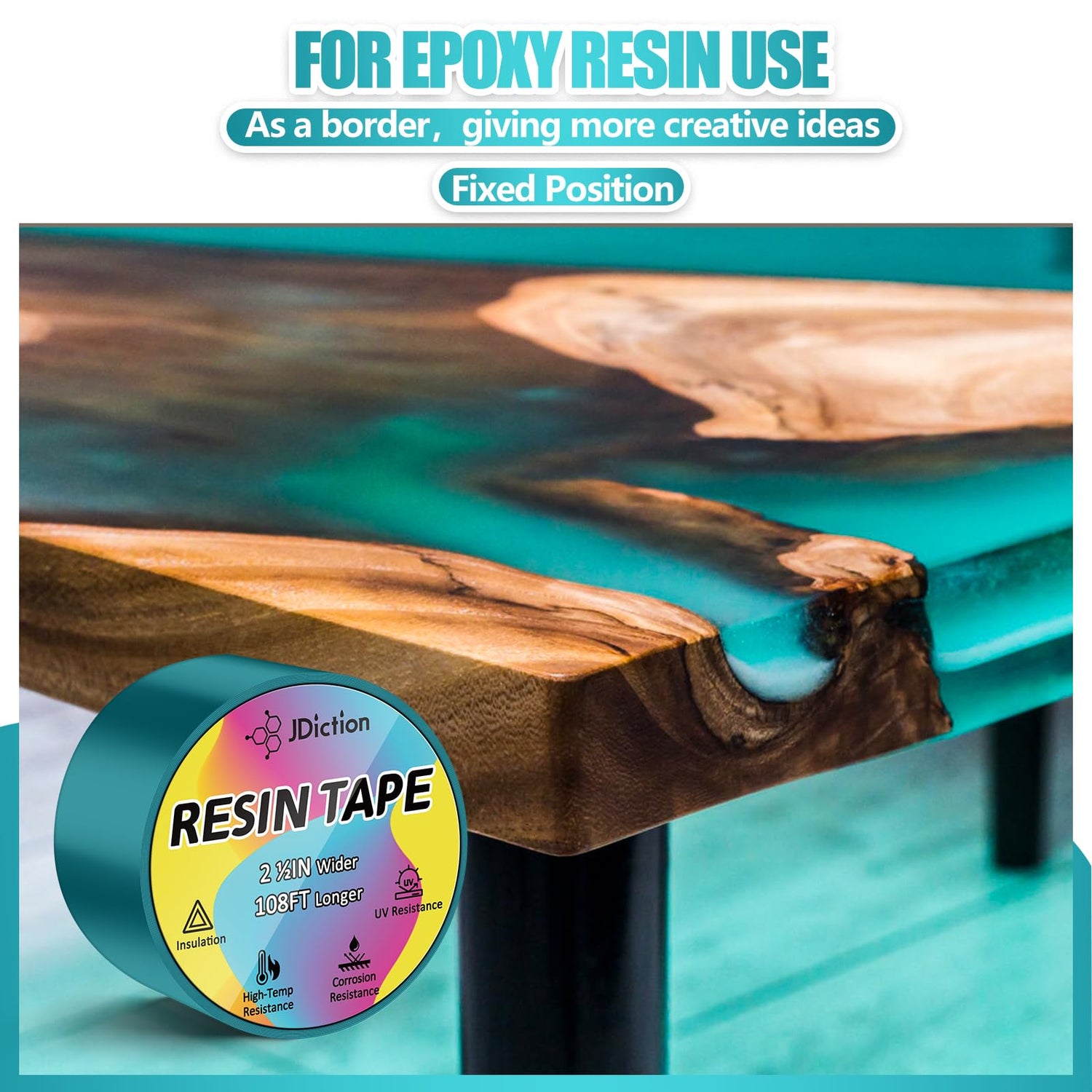 JDiction UV Resin Tape for Epoxy Resin Molding, 2.5IN W x 108FT L Resin Tape, 392℉ Heat Resistant Anti-Corrosion, Easy Peel, Epoxy Resin Tape for JDiction