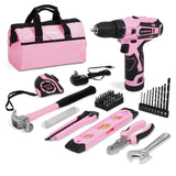 WORKPRO 12V Pink Cordless Drill Driver and Home Tool Kit, Hand Tool Set for DIY, Home Maintenance, 14-inch Storage Bag Included - Pink Ribbon WORKPRO