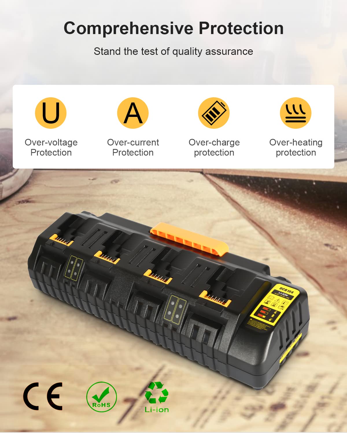 Lenoya DCB104 Battery Charger Replacement for Dewalt 12V/20V Max Battery Charger Station DCB104(Black) - WoodArtSupply