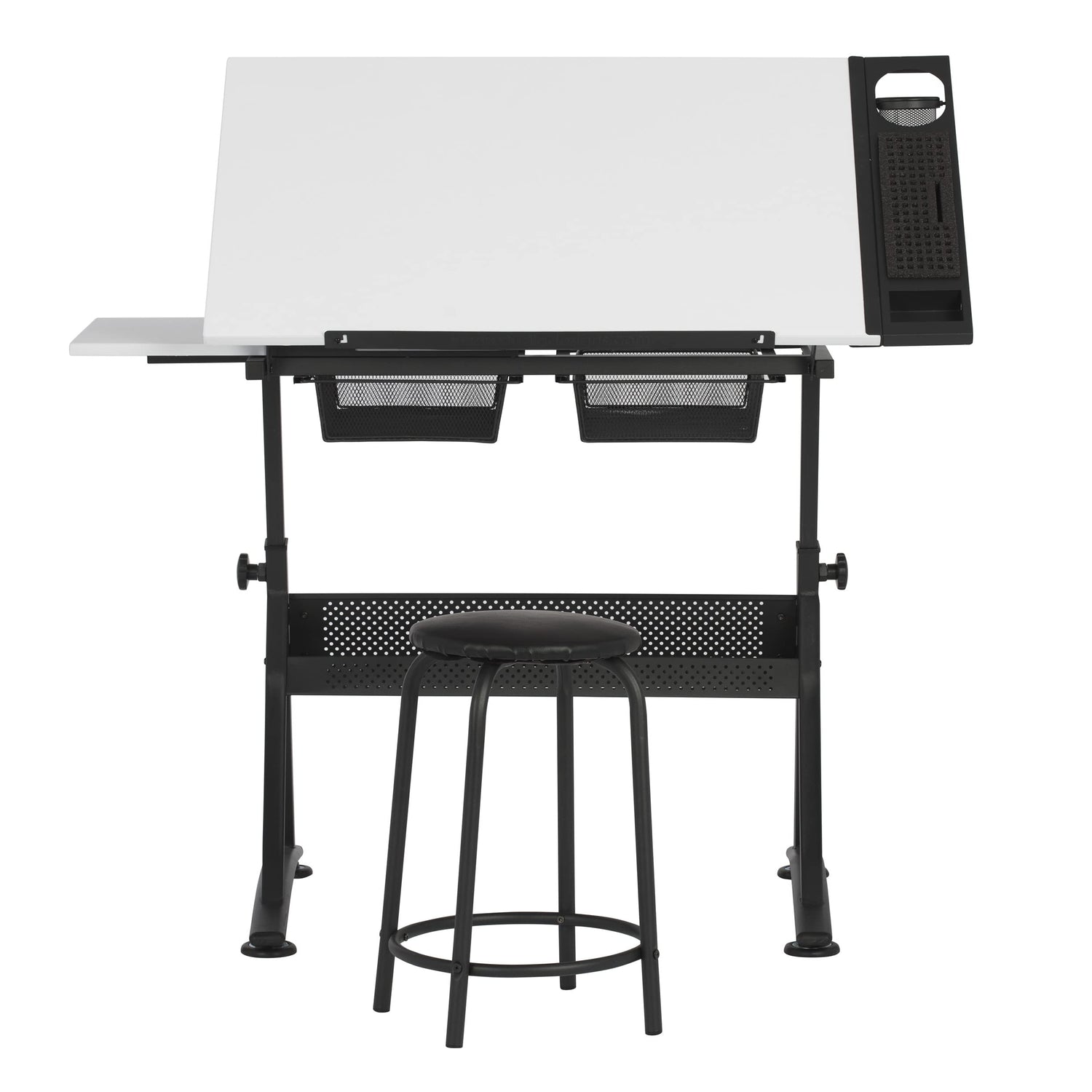 47" W Fusion Craft Center with 24" Supply Tray, 60 Degree Angle Adjustable Top and Height Adjustable from 27.75" – 35.5" when Flat, Stool and SD STUDIO DESIGNS