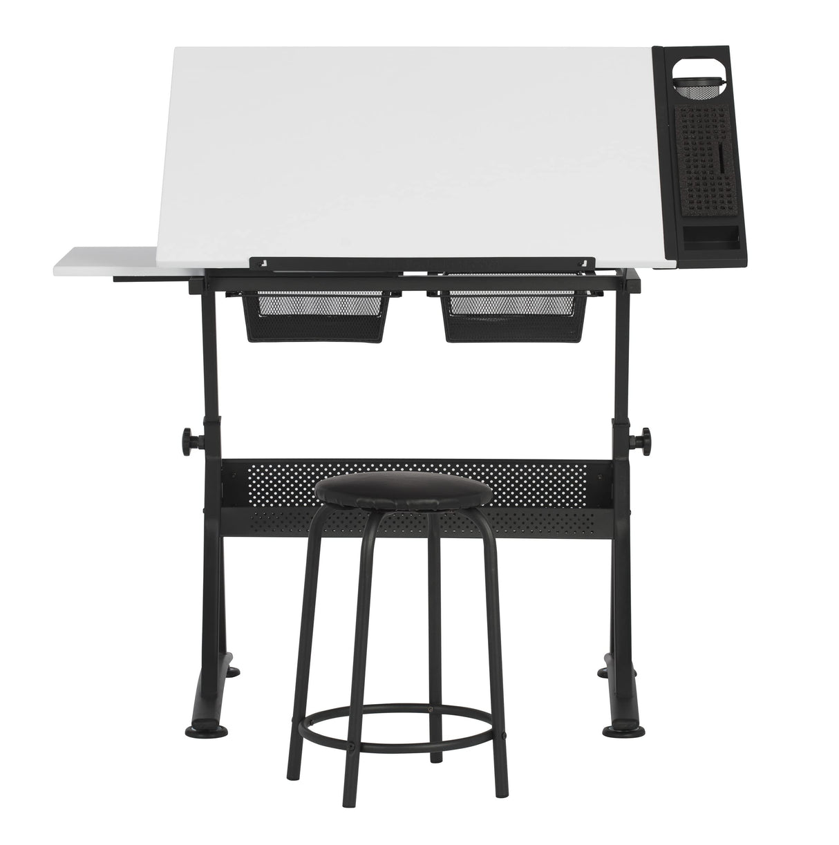 47" W Fusion Craft Center with 24" Supply Tray, 60 Degree Angle Adjustable Top and Height Adjustable from 27.75" – 35.5" when Flat, Stool and SD STUDIO DESIGNS