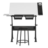 47" W Fusion Craft Center with 24" Supply Tray, 60 Degree Angle Adjustable Top and Height Adjustable from 27.75" – 35.5" when Flat, Stool and SD STUDIO DESIGNS