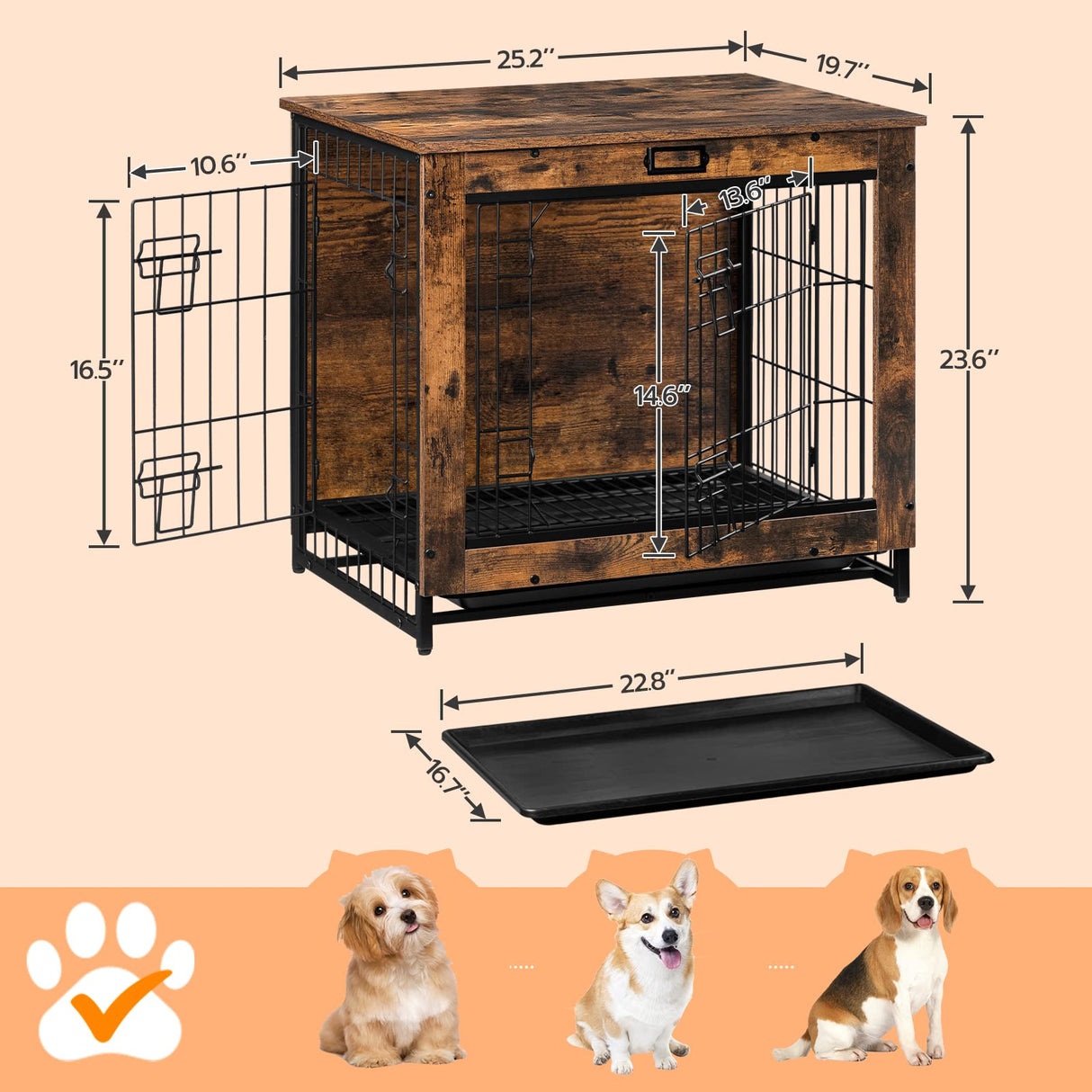 HOOBRO Dog Crate Furniture, Decorative Dog Kennel, Wooden Pet Furniture with Pull-Out Tray, Home and Indoor Use, Double Doors Modern Side End Table HOOBRO