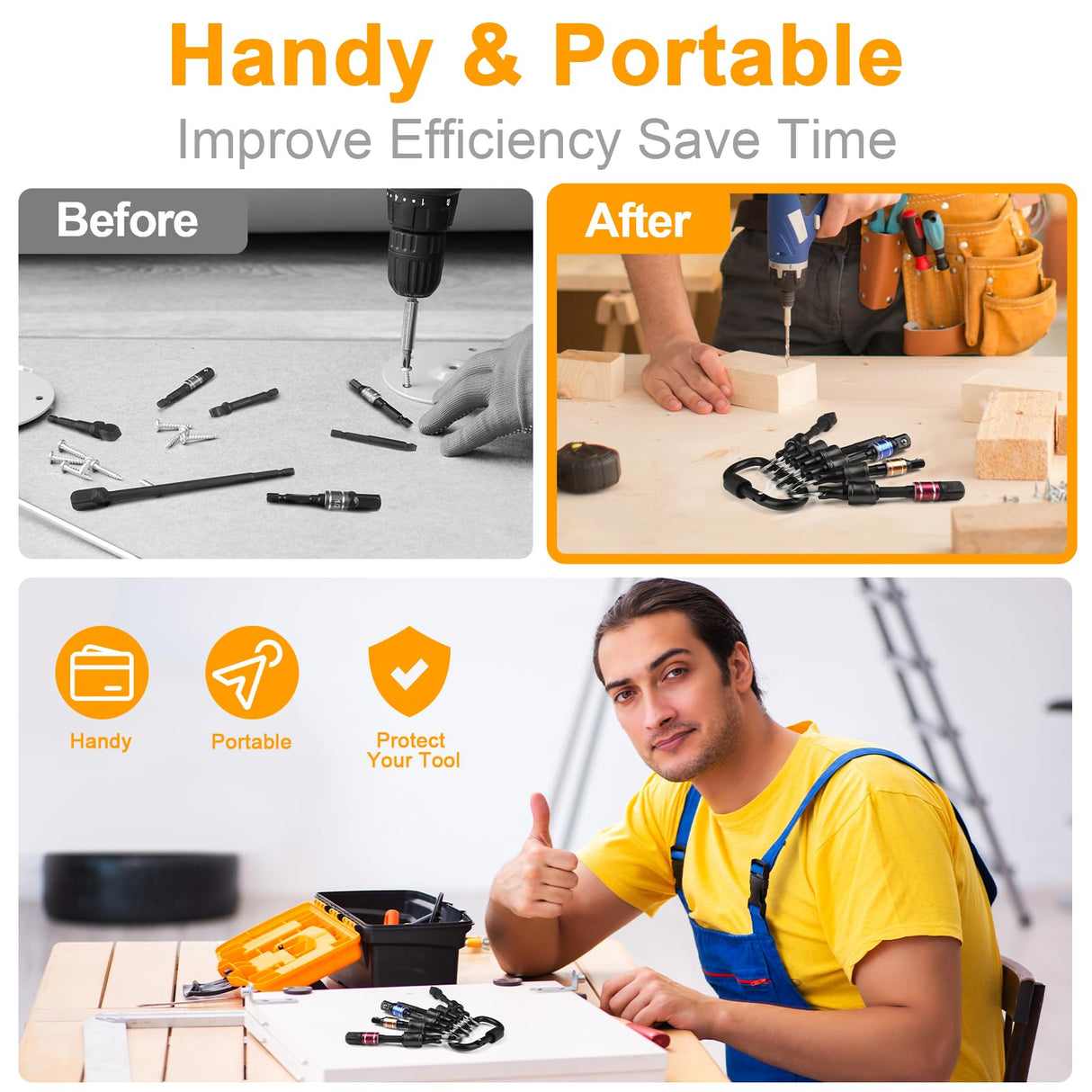 AMZBUY Screwdriver Bits Holder Tool Set - 6Pcs Hex Keychain with Magnetic Tip, Nut Adapter and Belt Clip, Quick Change Release for Power and Hand AMZBUY